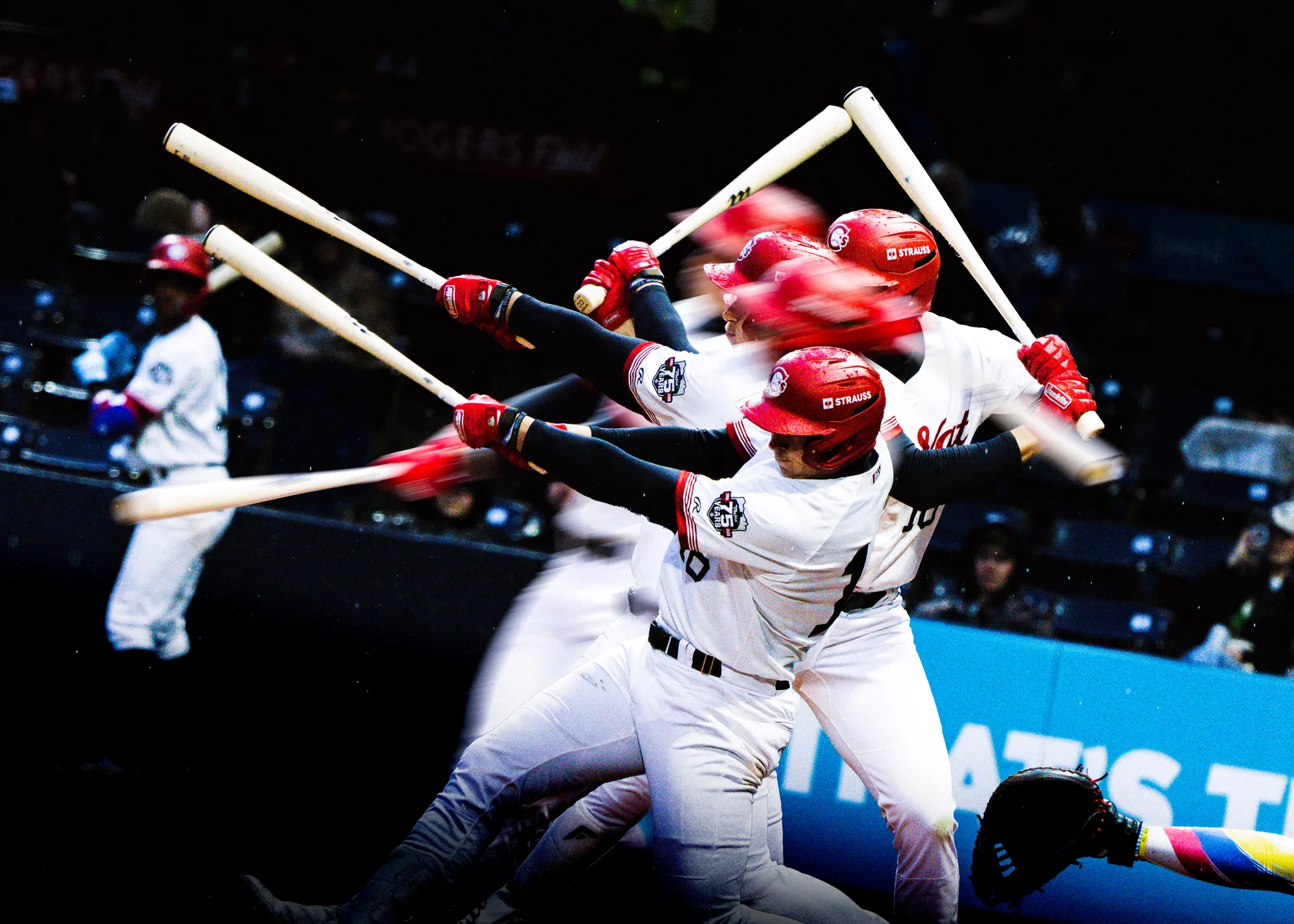 Vancouver Canadians multi-exposure swing composite at Nat Bailey Stadium
